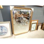 Gilt framed and bevelled mirror with ballerina etching
