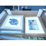 A box containing a quantity of prints, to include: canals with boats, plus floral prints and a