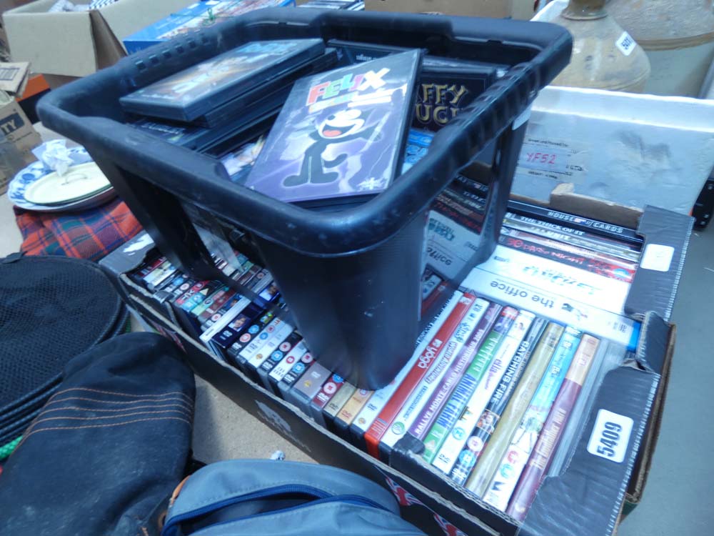 Two boxes containing DVDs