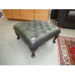 Green leather effect chesterfield foot stool