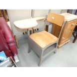 A beech and metal school chair desk