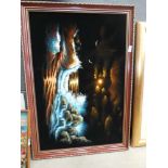 Framed picture on felt depicting an ocean scene