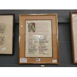 Framed and glazed facsimile of a medieval illuminated script