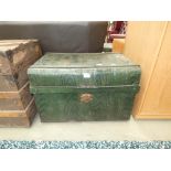 Green painted tin trunk