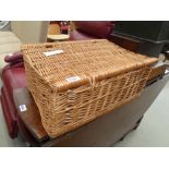 A wicker picnic basket