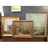 3 framed prints to include horse and cart, smoking pipes and riverside scene