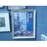 A framed and glazed print, harbour view from a cottage