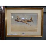 Framed and glazed watercolour by Colin James Ashford titled ''British Vickers Wellington twin engine