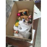 Box of vintage Christmas decorations