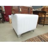 White leather effect pouffe