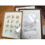 Pair of framed and glazed Pro-Am 1991 prints together with another golfing illustration