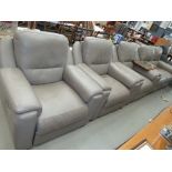 4 piece grey leather upholstered lounge suite comprising 2 seater sofa and 3 armchairs