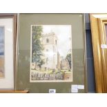 Framed and glazed watercolour by Michael John depicting Biddenham Parish Church