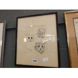 Framed and glazed etching by Louis Wain