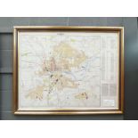 Framed and glazed soviet era map of Bedford with Russian print