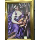 Print of a lady in purple dress by De Lempicka