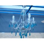 5 branch ceiling light with blue droplets