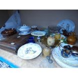 Cutlery canteen, qty of oyster and snail dishes, cake plates and lustreware, cow creamer and glass