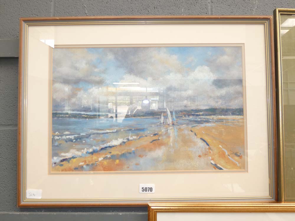 Framed and glazed pastel by Jane Rhode titled ''Perfect Day for Sailing''