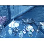 Cage containing oriental scent bottles, turn granite bowl, knife rests, sugar shaker and ceiling
