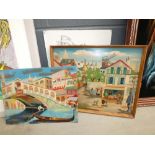 French print, 3 pictures French street scene, Venetian scene and a city scape
