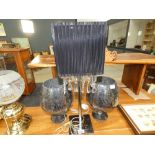 Pair of mirror mosaic vases with chrome chandelier lamp