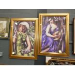 Pair of stylised framed prints by Lempicka