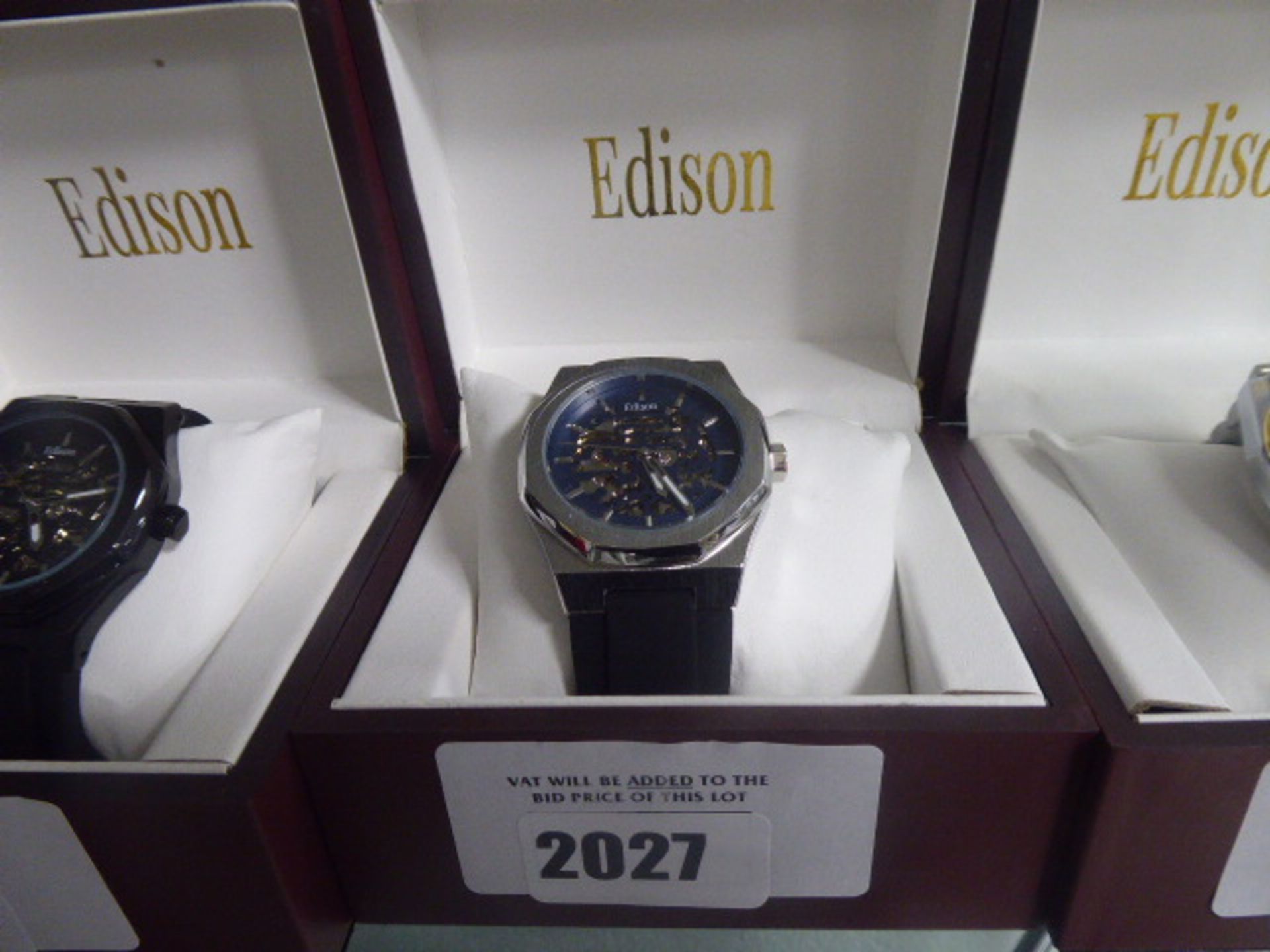 Edison gents automatic octagon bezel silver coloured watch