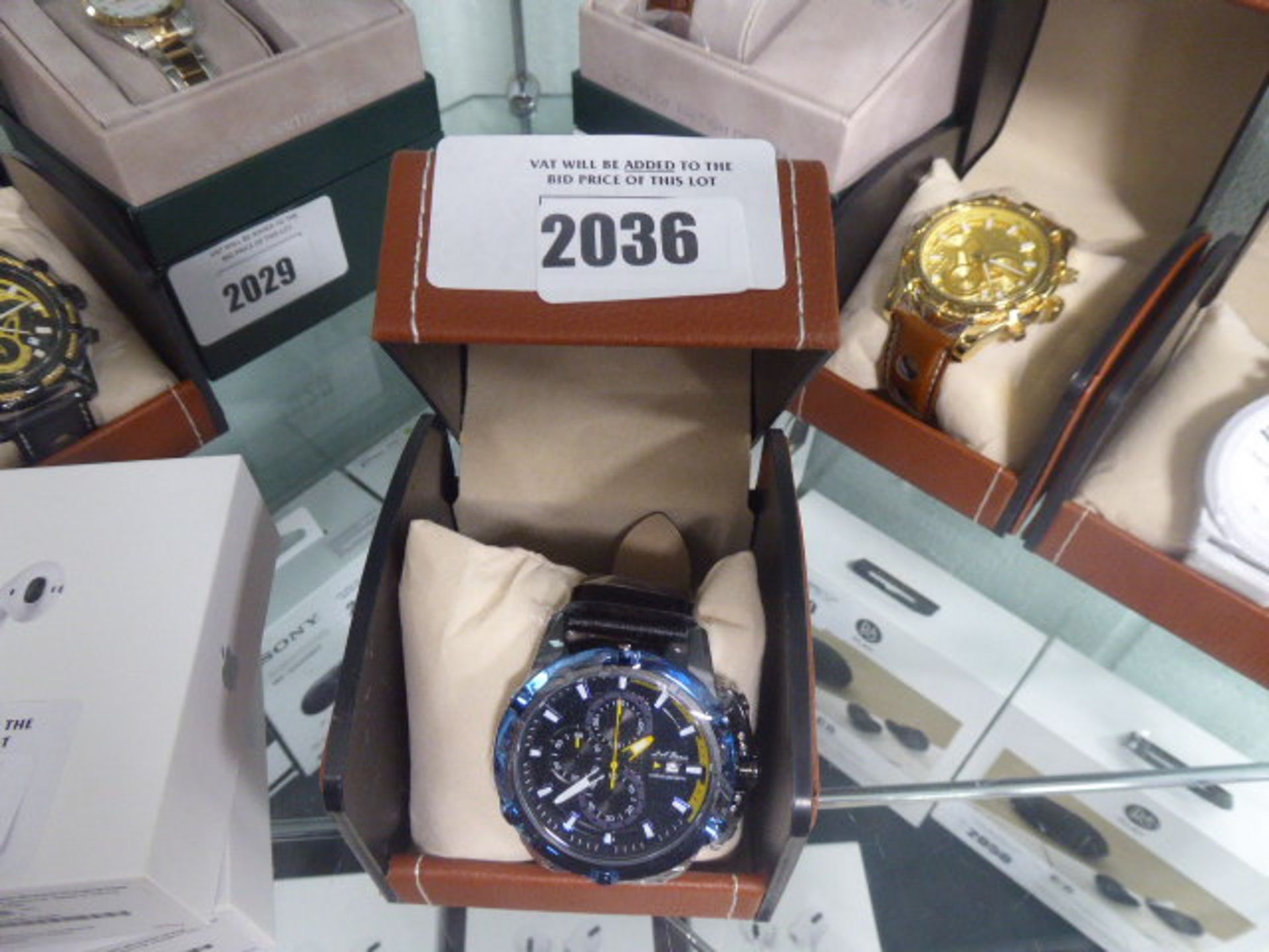 LA Banus mens chronograph GT watch with blue bezel and box
