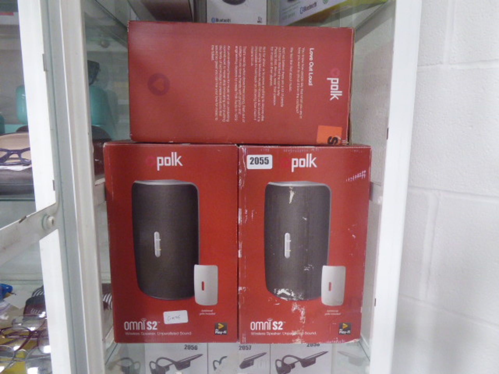 3 boxes of Omni S2 wireless speakers by Polk