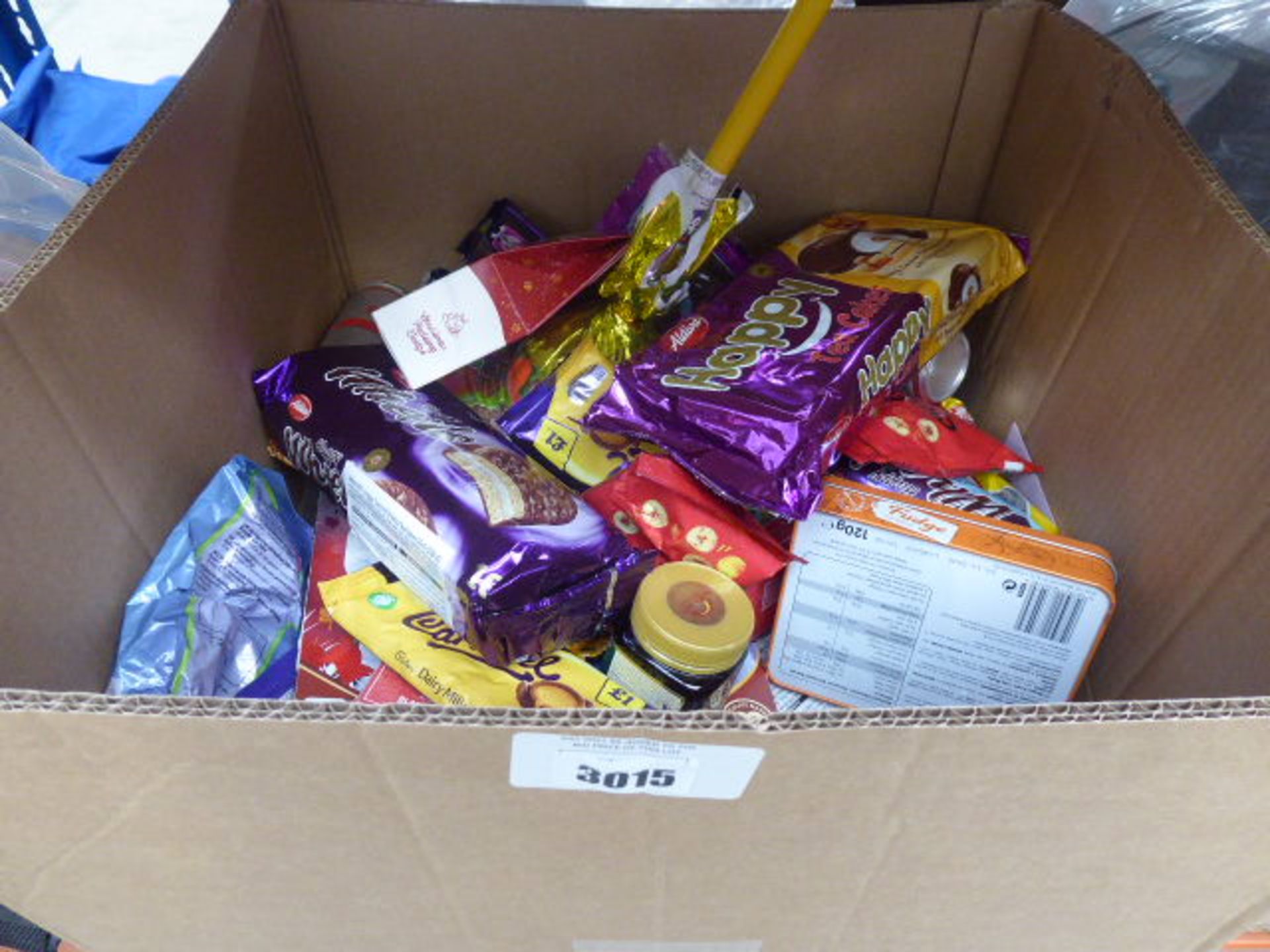 Large box containing mixed chocolate, sweets and other food