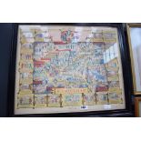 Framed and glazed descriptive map of Birmingham, printed by Joseph Lucas Limited