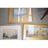 3 assorted watercolours depicting countryside scenes, mountain scene and lakeside scene