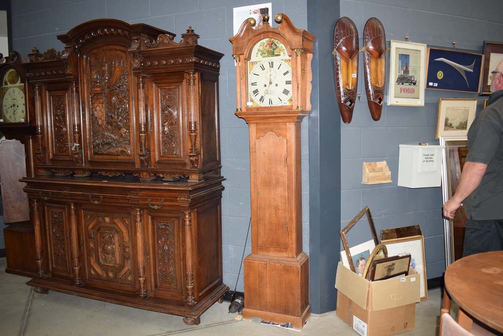 Light oak cased grandfather clock with inscribed face of Cha Cha & Brookes of Stamford'