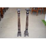 Pair of large wooden candlesticks