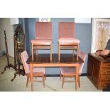Rosewood effect kitchen table with 4 pink draylon chairs with teak frames by Alfred Cox *Collector's