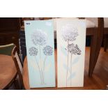 2 modern print work canvases of thistles
