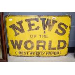 Enameled News Of the World sign