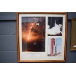 Framed and glazed 3 panelled photographic print with space rockets entitled 'Titan Launch for