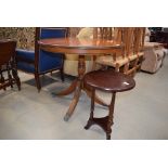 A circular tripod side table plus a reproduction yew breakfast table
