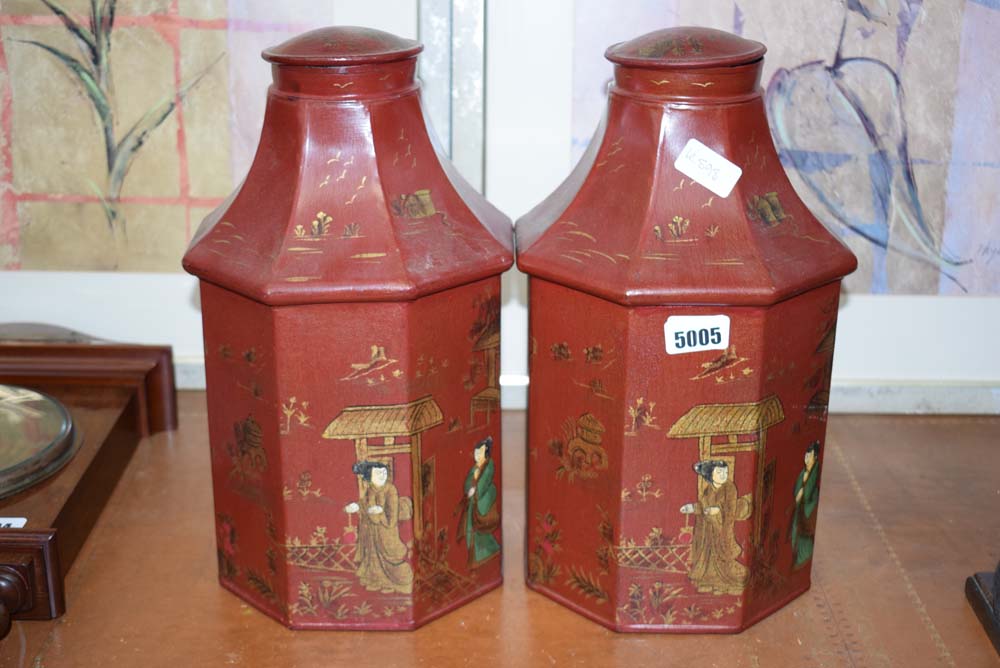 5013 - Pair of modern oriental decorated tins