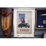 Framed and glazed advertising period graphic art watercolour of The New V8 30 by Ford