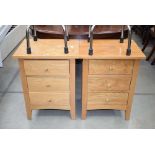 Pair of oak 3 drawer bedside cabinets