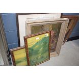 5074 - Collection of 8 assorted paintings to include still lifes, mountainside scenes, maps, etc