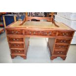 Reproduction yew twin pedestal desk