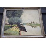 5198 Oil on board, canal with boats