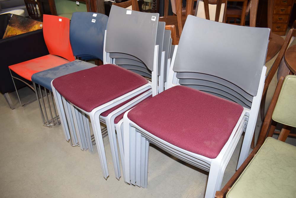 10 Broadstoke stacking chairs in grey and burgundy