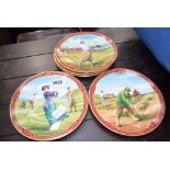 5 decorative wall plates depicting golfing