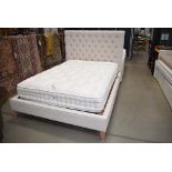 4 ft 6 oatmeal fabric bedstead with mattress