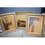 3 Victorian oils on canvas- Stag and hounds plus highland scenes